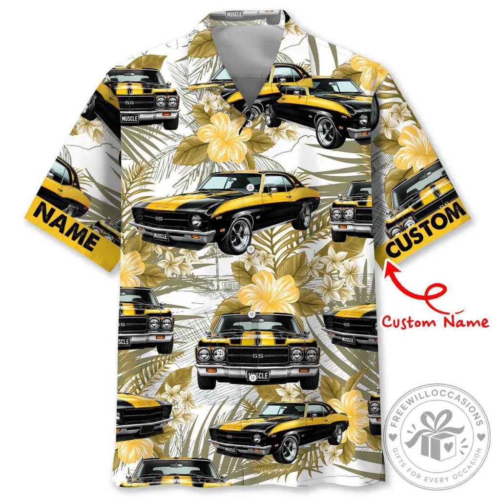Custom Name Yellow Black Muscle Car Chevrolet Chevelle SS Hawaiian Shirt Custom Name Yellow Black Muscle Car Chevrolet Chevelle SS Hawaiian Shirt