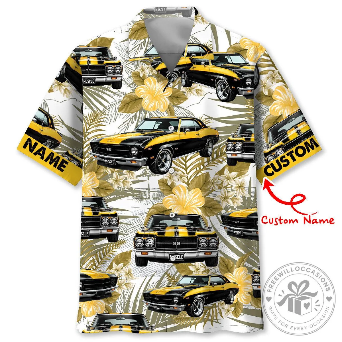 Custom Name Yellow Black Muscle Car Chevrolet Chevelle SS Hawaiian Shirt
