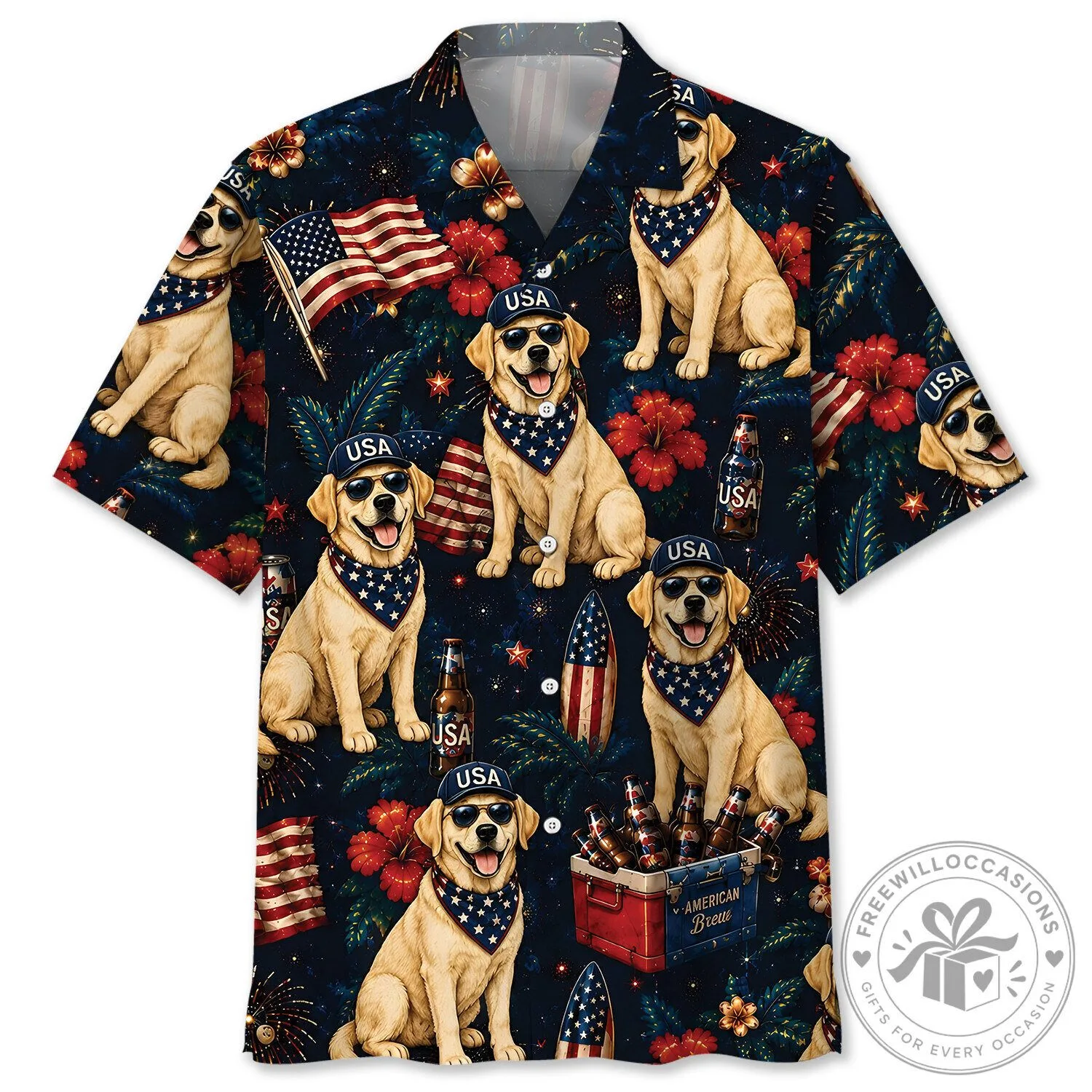 Patriotic Labrador Retriever Dog American Flag Hawaiian Shirt