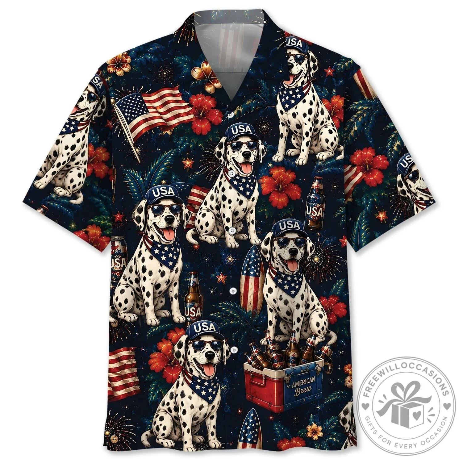 Patriotic Dalmatian Dog American Flag Hawaiian Shirt 2 Patriotic Dalmatian Dog American Flag Hawaiian Shirt