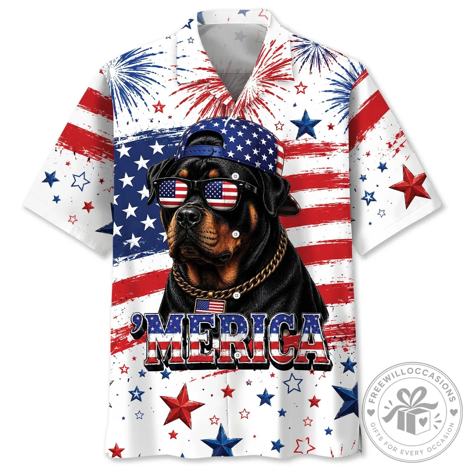 Patriotic Rottweiler Dog Fourth of July American Flag Hawaiian Shirt
