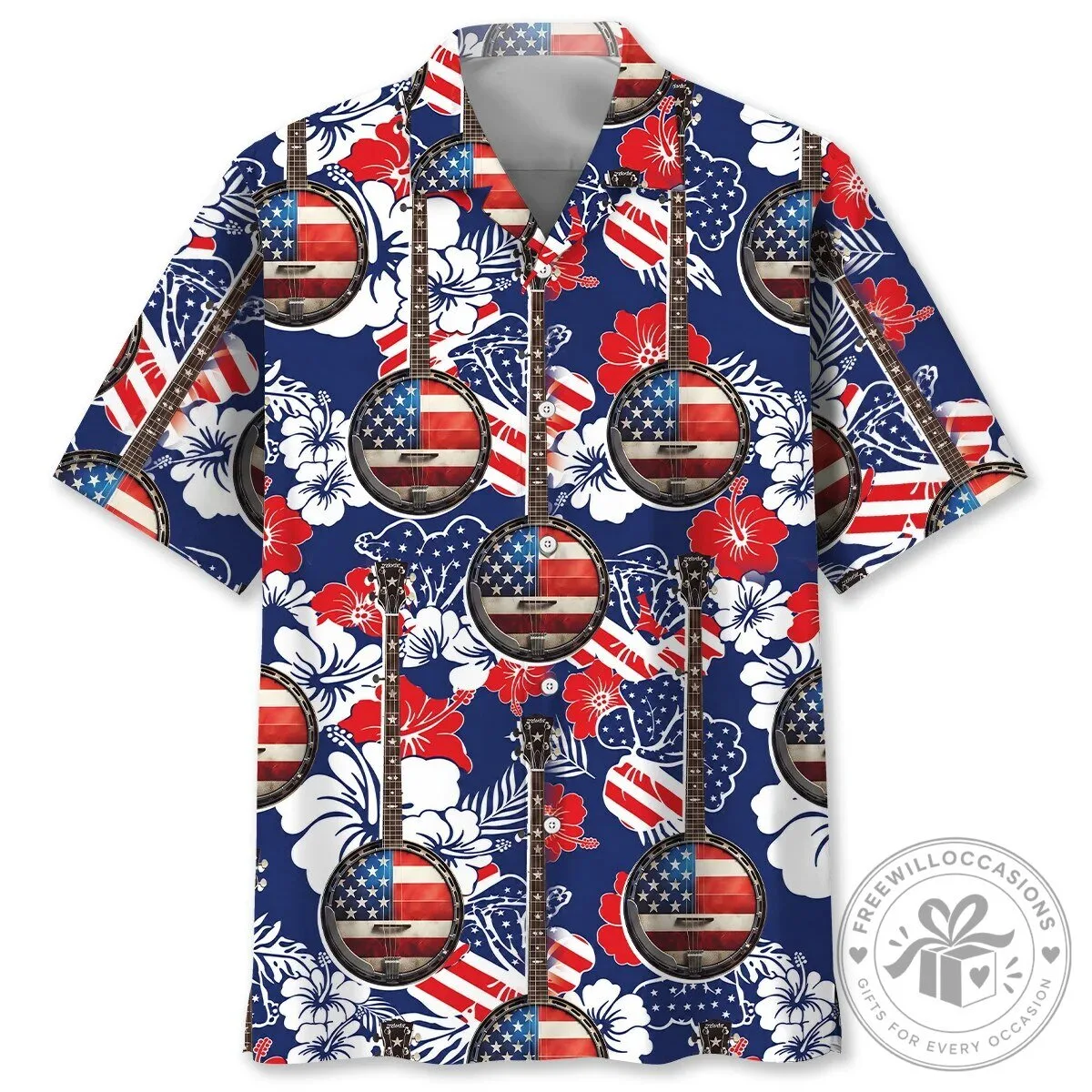 American Flag Banjo Patriot Hawaiian Shirt for Men and Women