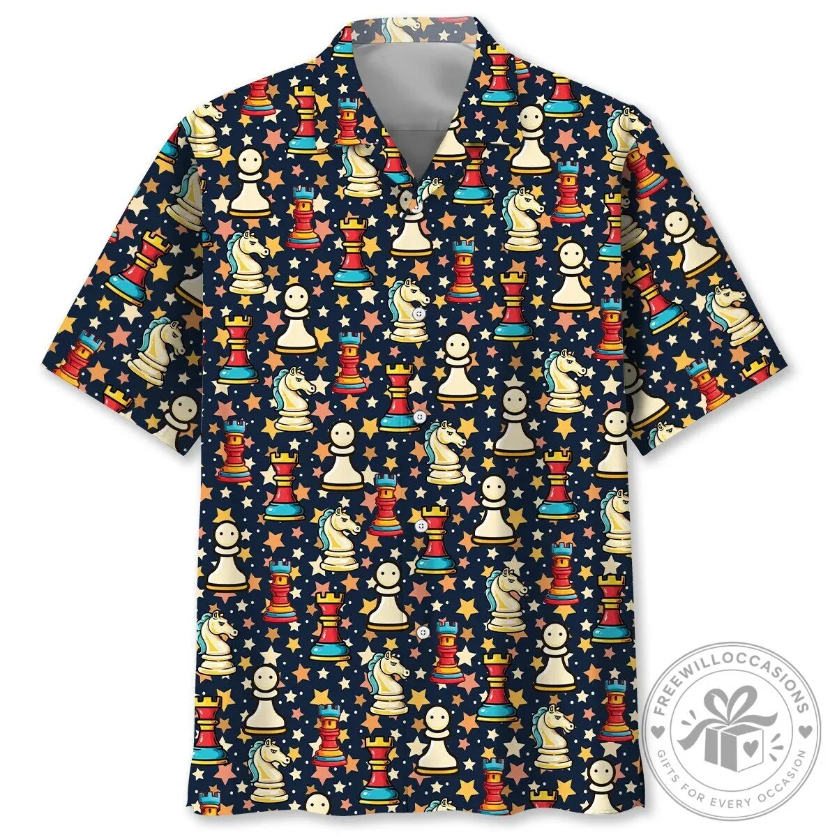 Colorful Chess Pieces Pattern Hawaiian Shirt for Men and Women