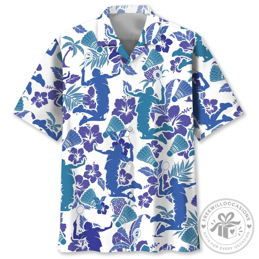 Badminton Player Hibiscus Floral Tropical White Hawaiian Shirt Badminton Player Hibiscus Floral Tropical White Hawaiian Shirt