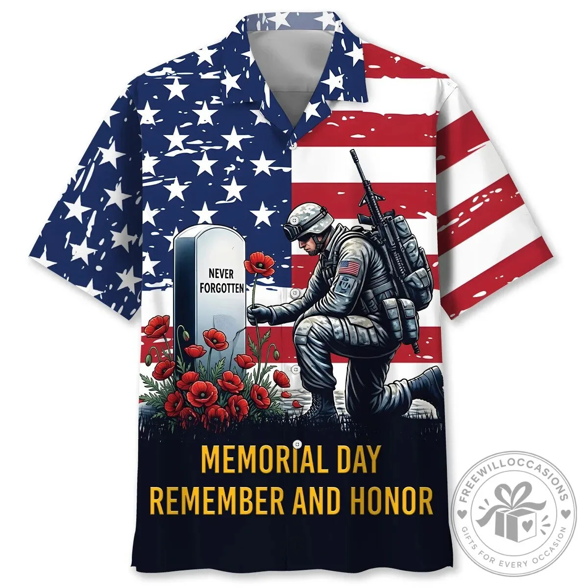Memorial Day Remember And Honor Military Soldier Poppy Field Hawaiian Shirt