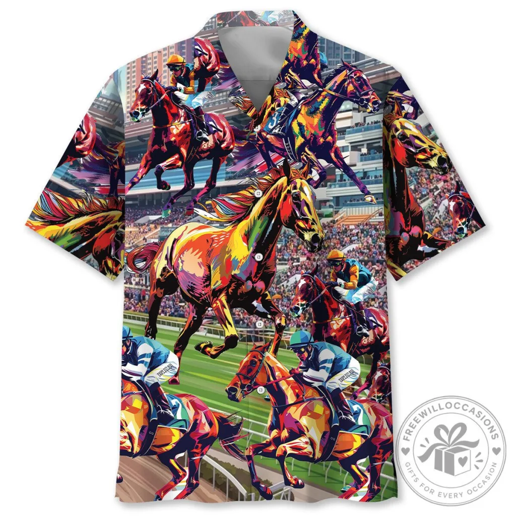 Colorful Horse Racing Jockey Race Track Hawaiian Shirt Colorful Horse Racing Jockey Race Track Hawaiian Shirt