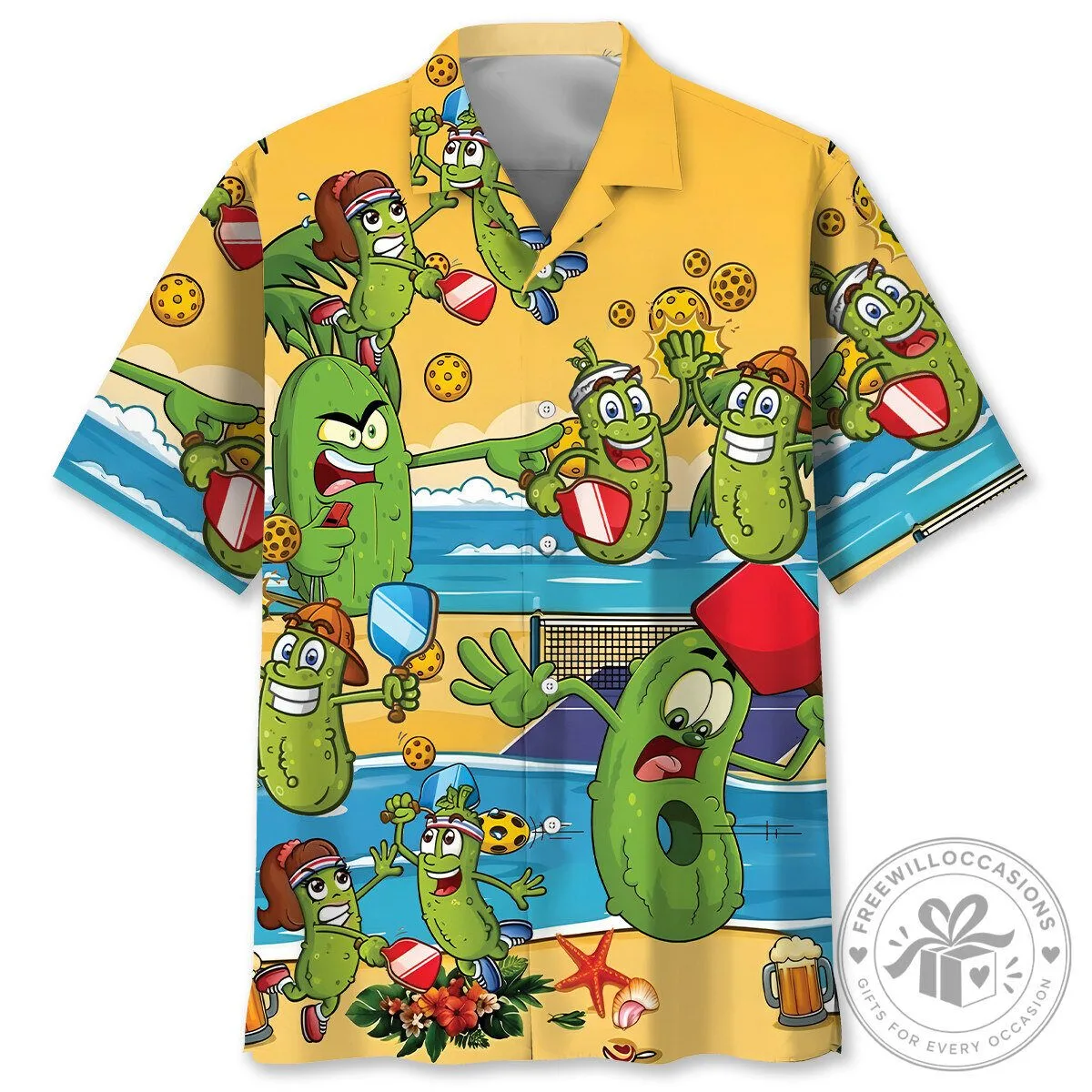 Funny Pickleball Playing Pickles On The Beach Hawaiian Shirt
