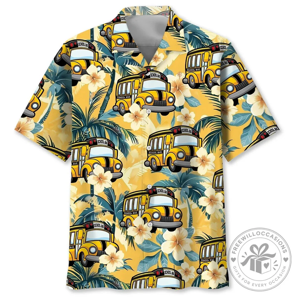 Yellow School Bus Tropical Hawaiian Shirt