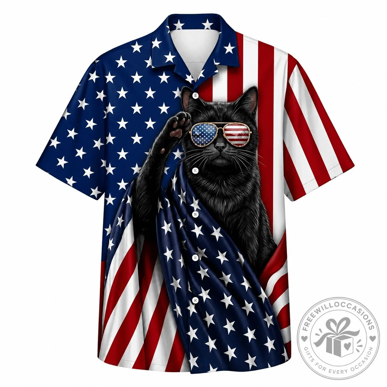 Black Cat America Patriot Funny Hawaiian Shirt