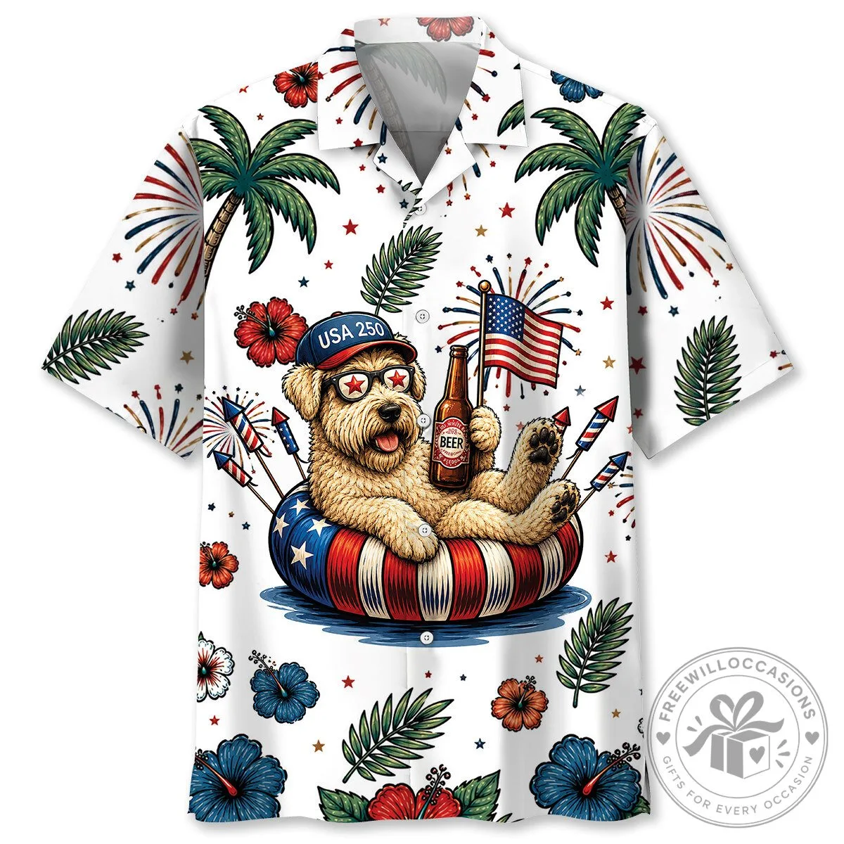 Patriotic Wheaten Terrier Dog Fourth of July Hawaiian Shirt