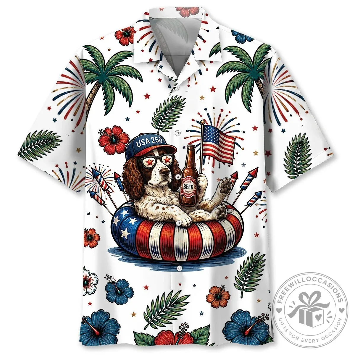 Patriotic Springer Spaniel Dog Fourth of July Hawaiian Shirt