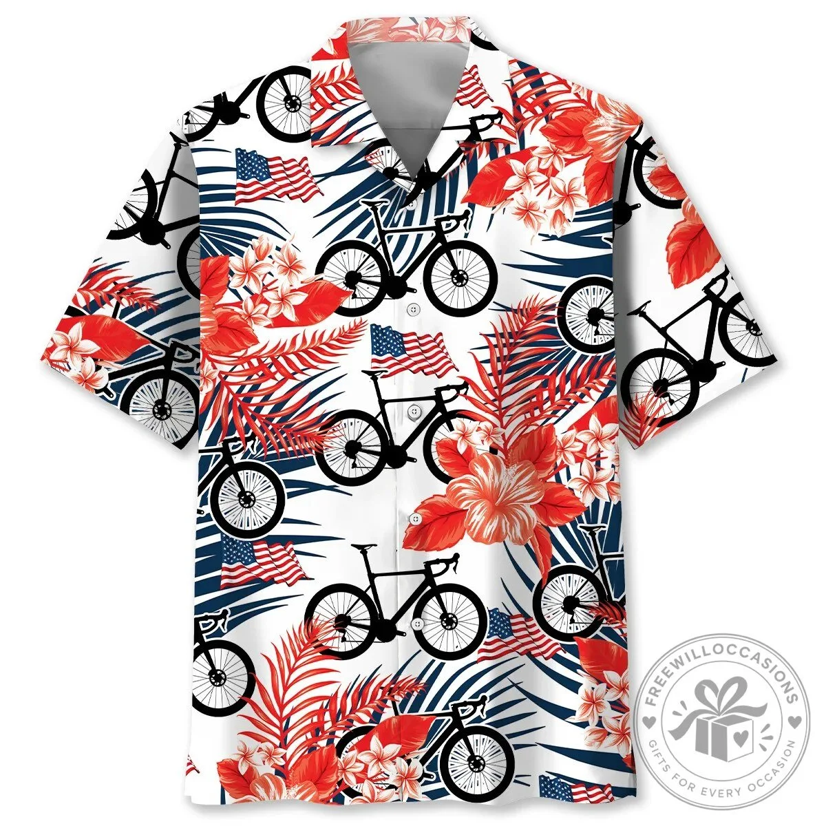 Patriotic Bicycle Cycling American Flag Tropical Hawaiian Shirt