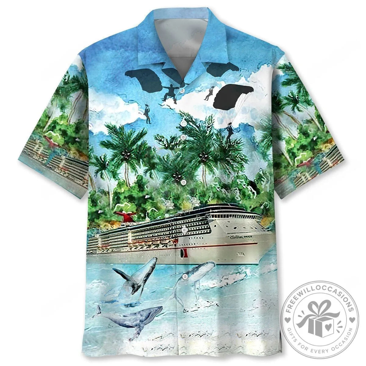 Tropical Cruise Ship Ocean Whale Skydiving Hawaiian Shirt