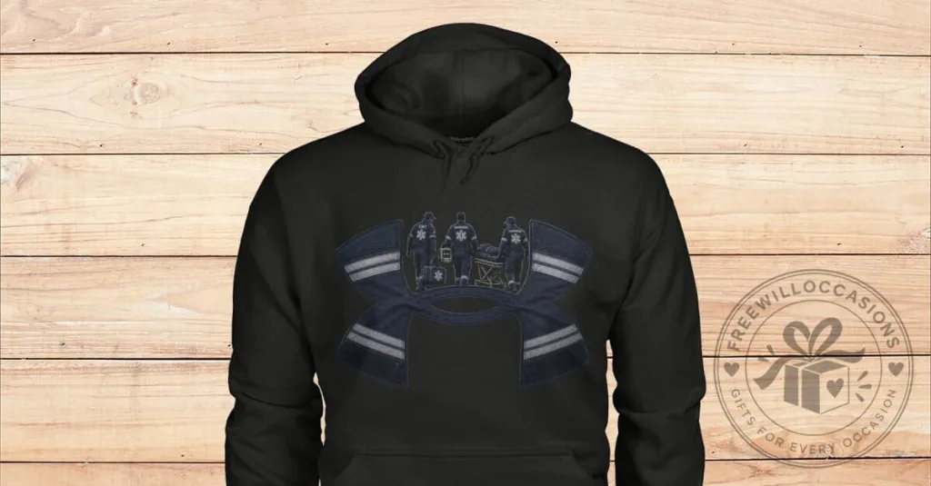 Black Hoodie with Under Armour Style Logo for Emergency Medical Technicians Black Hoodie with Under Armour Style Logo for Emergency Medical Technicians