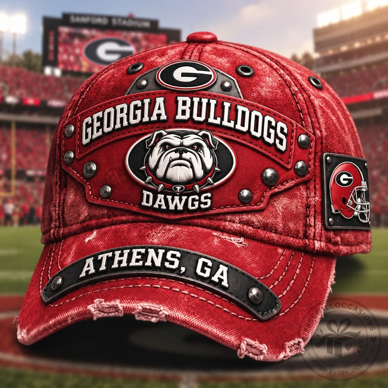 Georgia Bulldogs Football Team Distressed Red Baseball Cap Hat