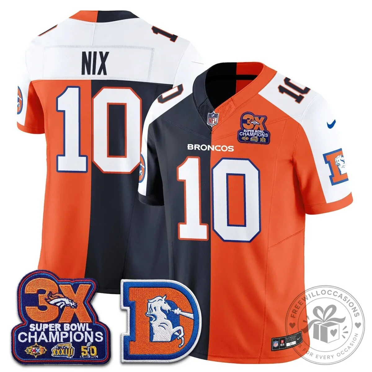 Denver Broncos Nix Number 10 Three Time Super Bowl Champions Football Jersey