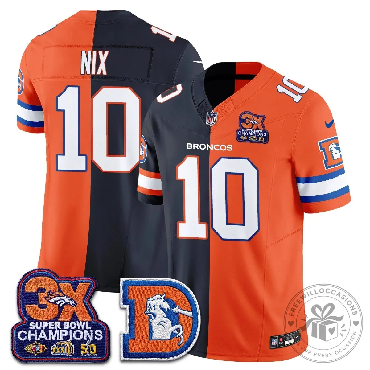 Denver Broncos Nix Number 10 Three Time Super Bowl Champions Football Jersey 44 Denver Broncos Nix Number 10 Three Time Super Bowl Champions Football Jersey