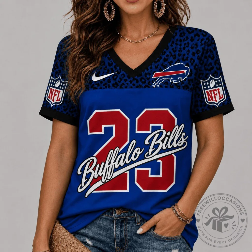 Buffalo Bills NFL Football Team Leopard Print V-Neck Short Sleeve Jersey Buffalo Bills NFL Football Team Leopard Print V-Neck Short Sleeve Jersey