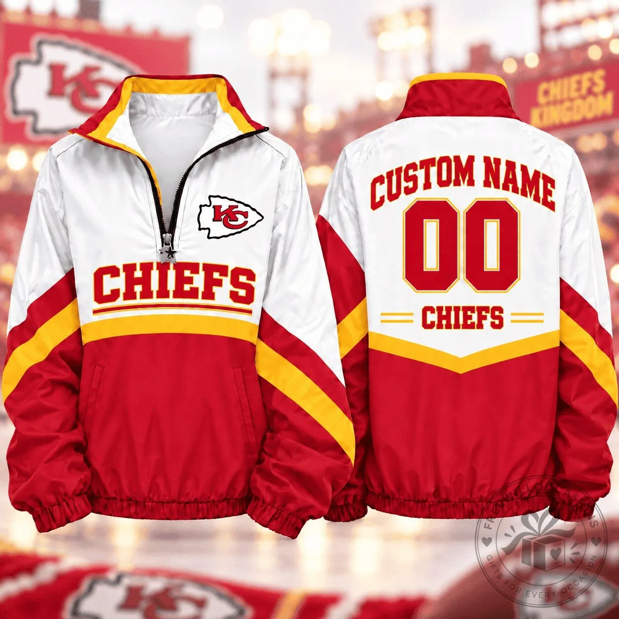 Kansas City Chiefs Football Team Custom Name and Number Half-Zip Pullover Jacket