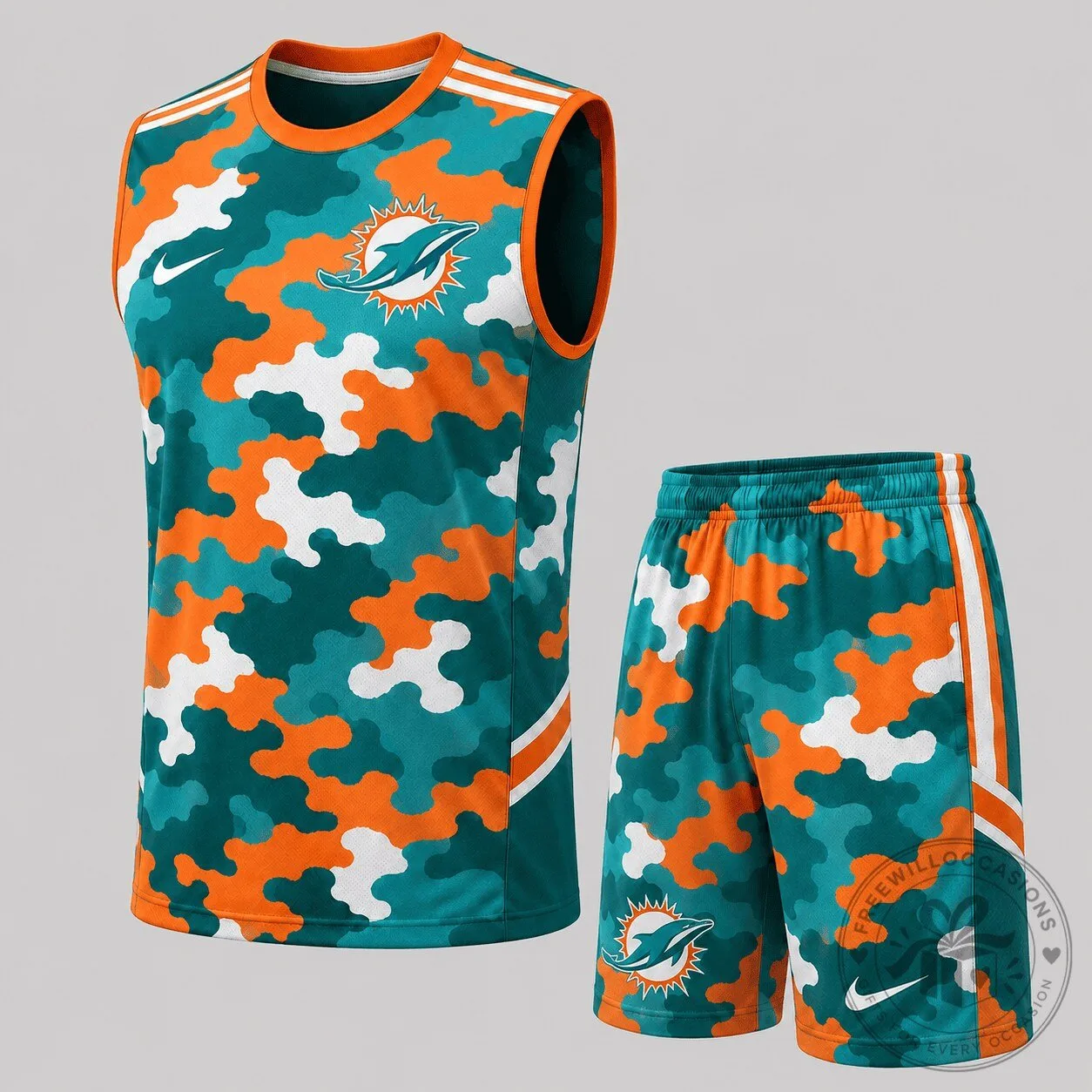 Miami Dolphins Camouflage Pattern Sleeveless Tank Top and Shorts Set