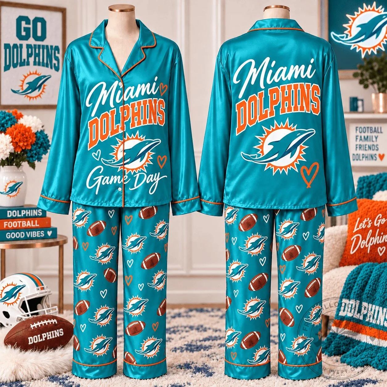 Miami Dolphins Football Team Game Day Pajamas Set for Women