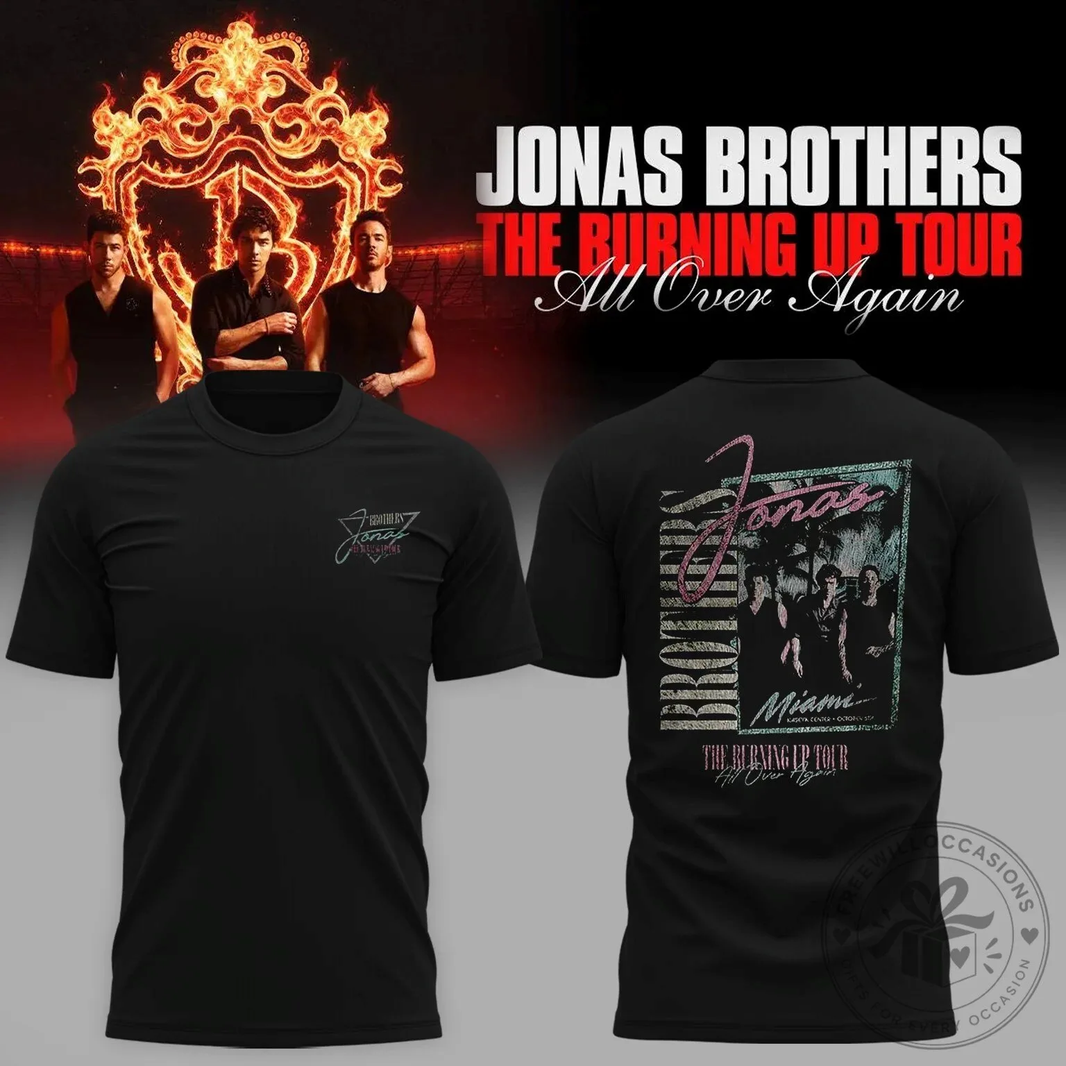 Jonas Brothers The Burning Up Tour Miami Concert Black T-Shirt