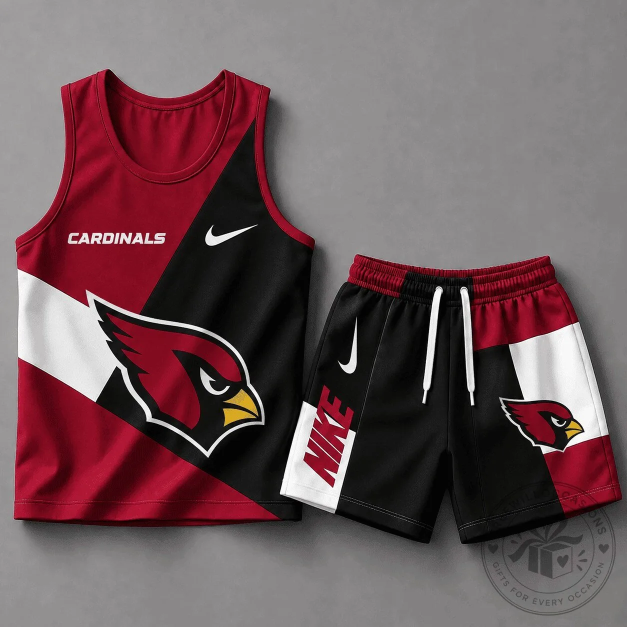 Arizona Cardinals Football Team Color Block Athletic Tank Top and Shorts Set