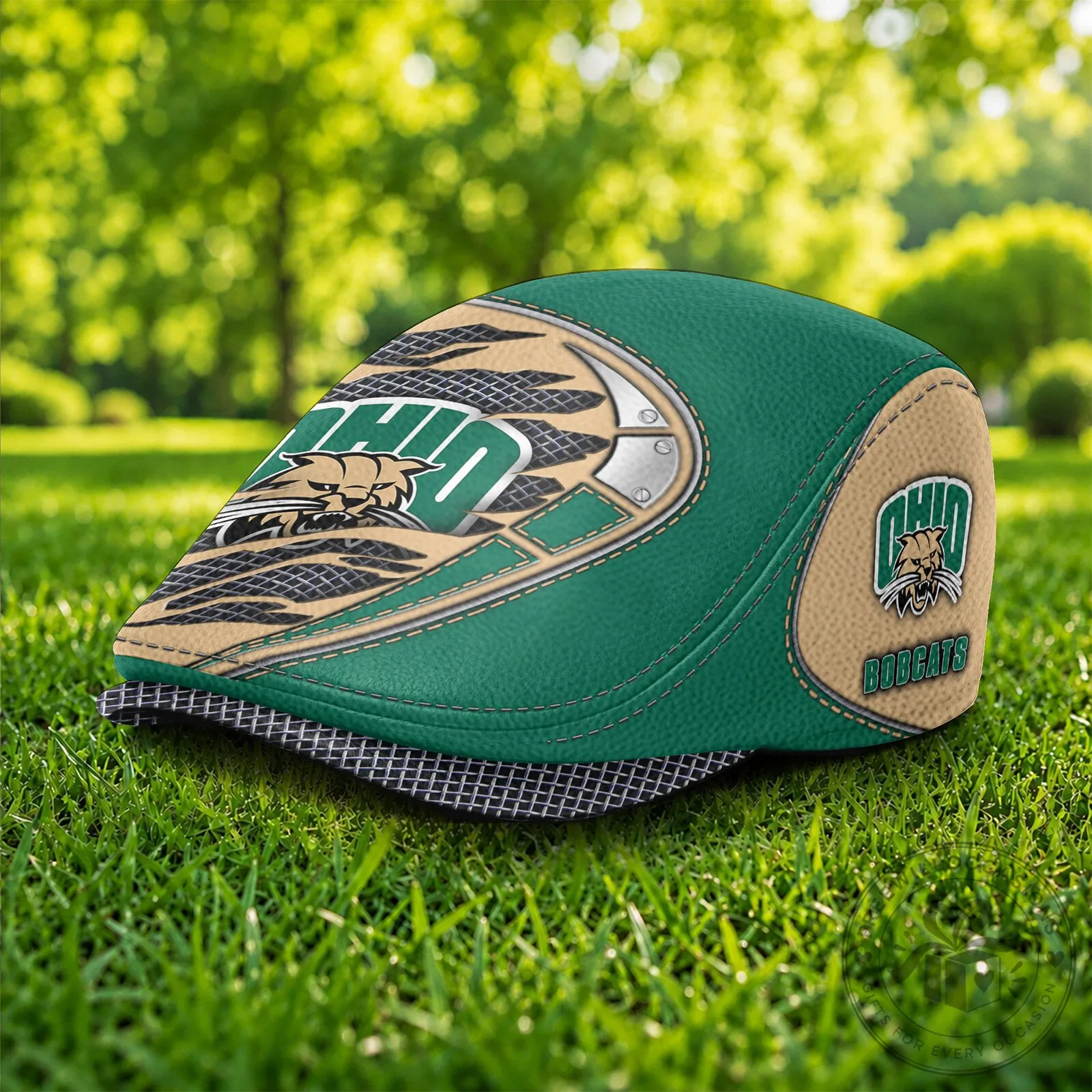 Ohio Bobcats NCAA Green and Tan Flat Cap, Golf Ivy Cap