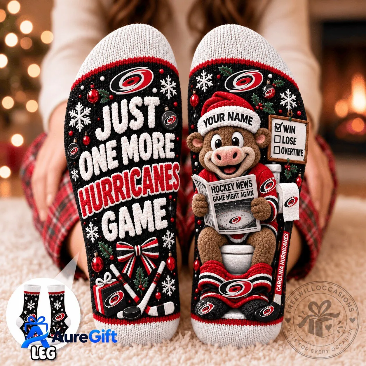 Carolina Hurricanes Christmas Just One More Game Personalized Socks