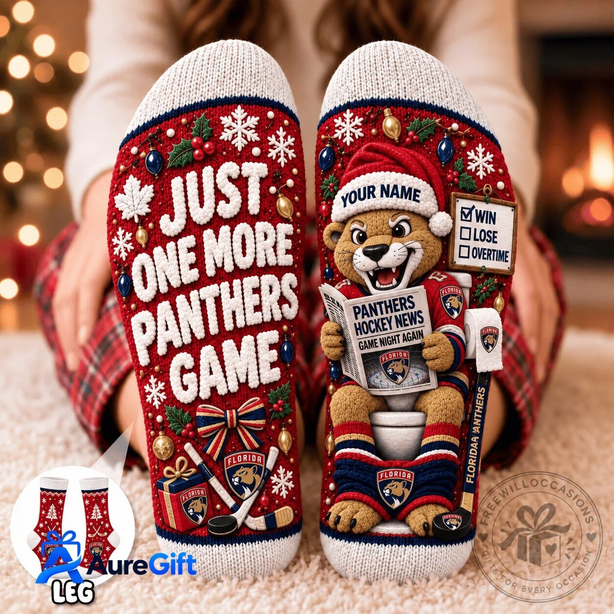 Florida Panthers Christmas Just One More Game Personalized Winter Socks