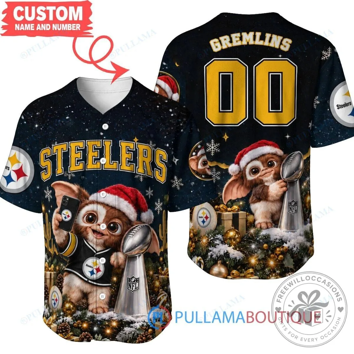 Pittsburgh Steelers Gremlins Christmas Gizmo Super Bowl Trophy Hawaiian Shirt