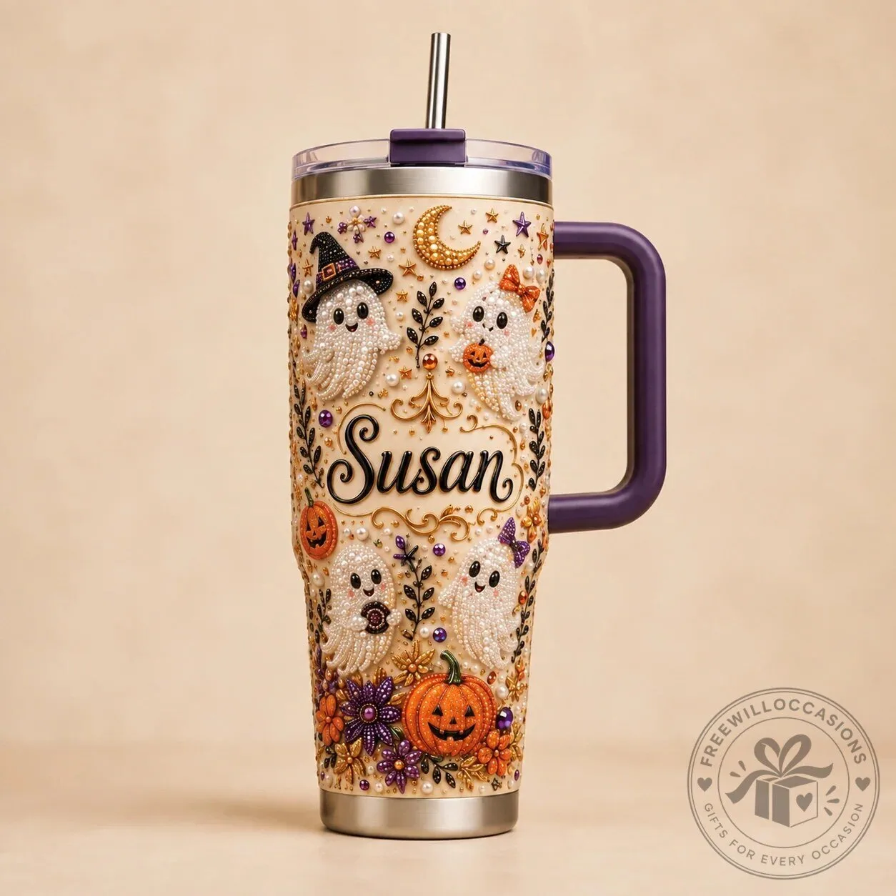 Personalized Halloween Ghost and Pumpkin Design Insulated Tumbler with Handle 9 Personalized Halloween Ghost and Pumpkin Design Insulated Tumbler with Handle