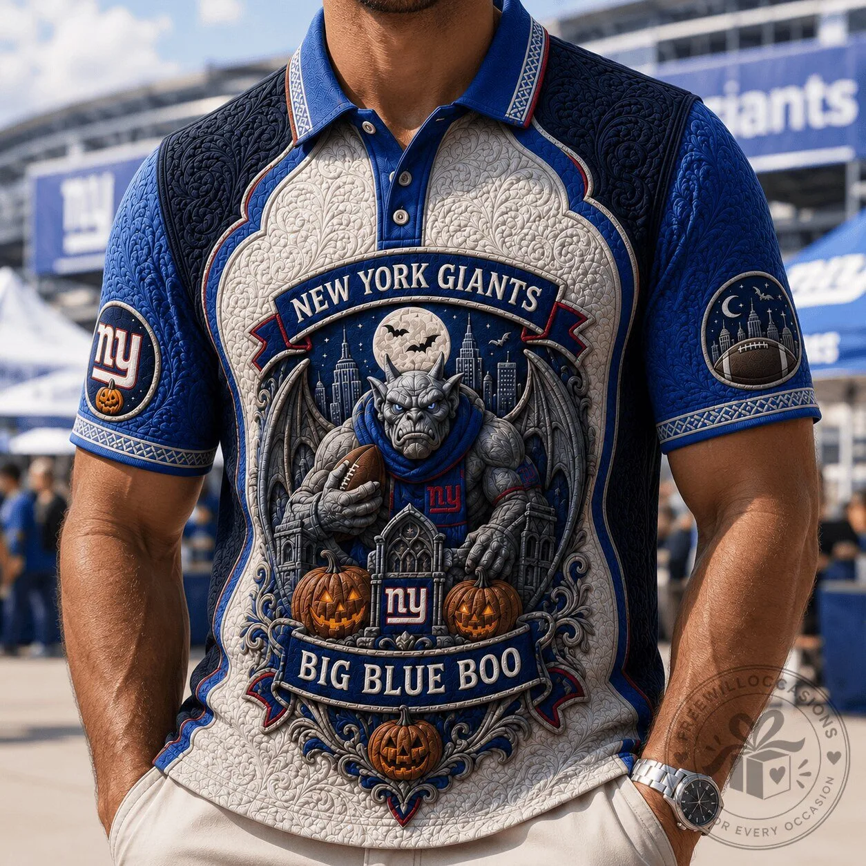 New York Giants Big Blue Boo Halloween Gargoyle Polo Shirt