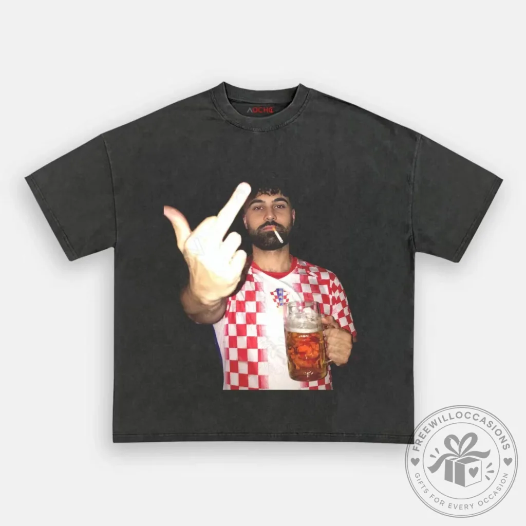 Croatia Football Fan Middle Finger Beer Drinking T-Shirt Croatia Football Fan Middle Finger Beer Drinking T-Shirt