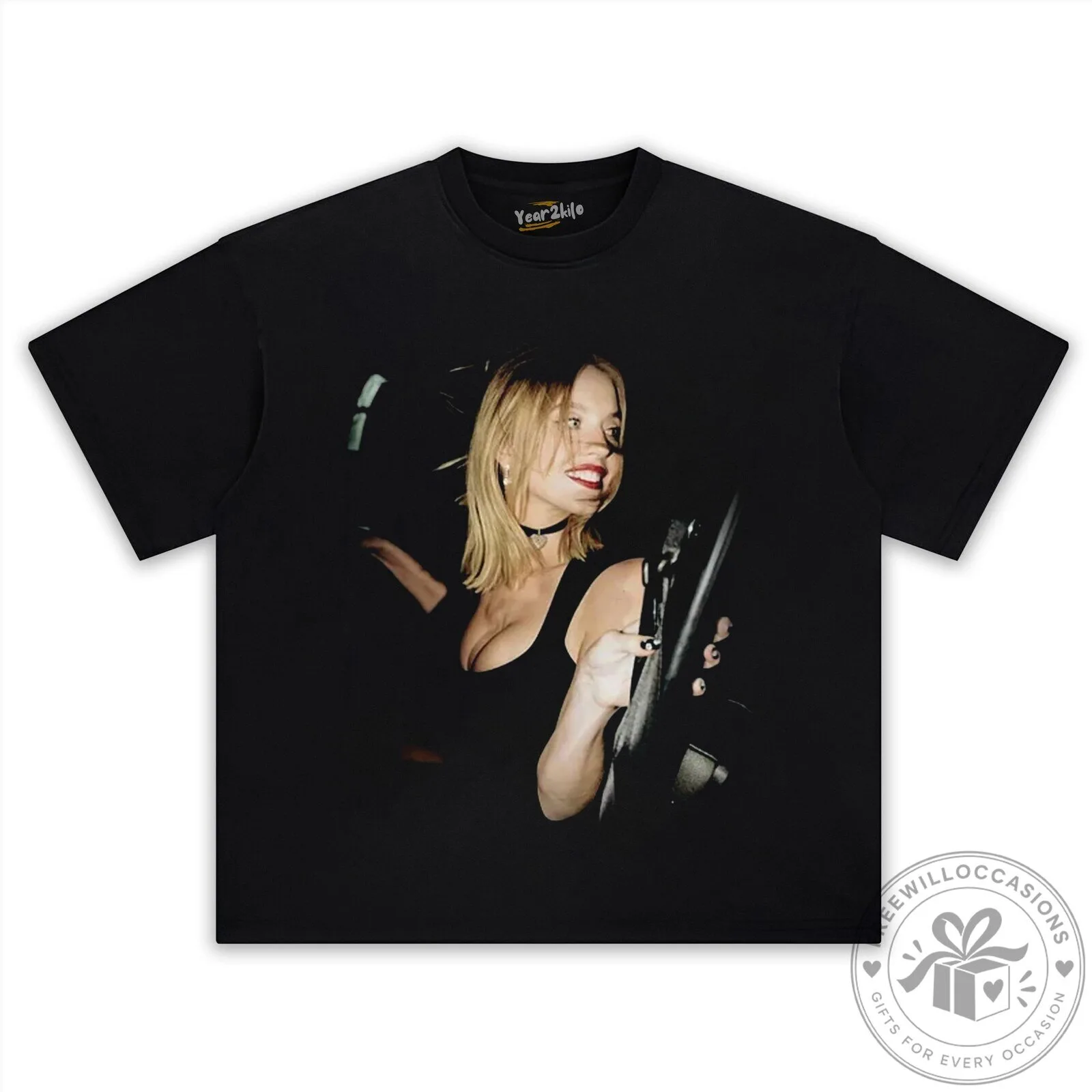 Sydney Sweeney Driving Black Graphic T-Shirt