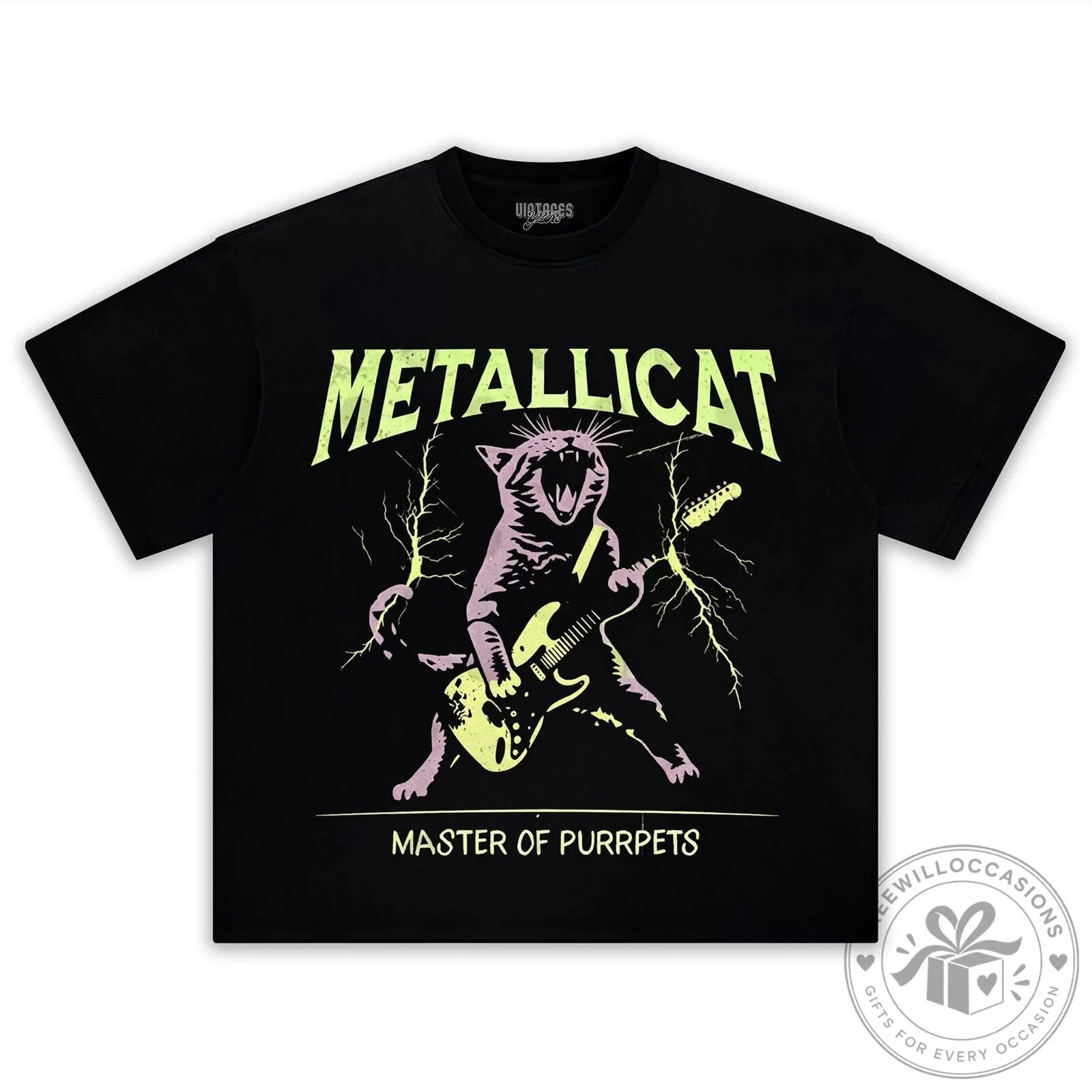 Metallicat Master of Purrpets Rock Cat Electric Guitar Black T-Shirt