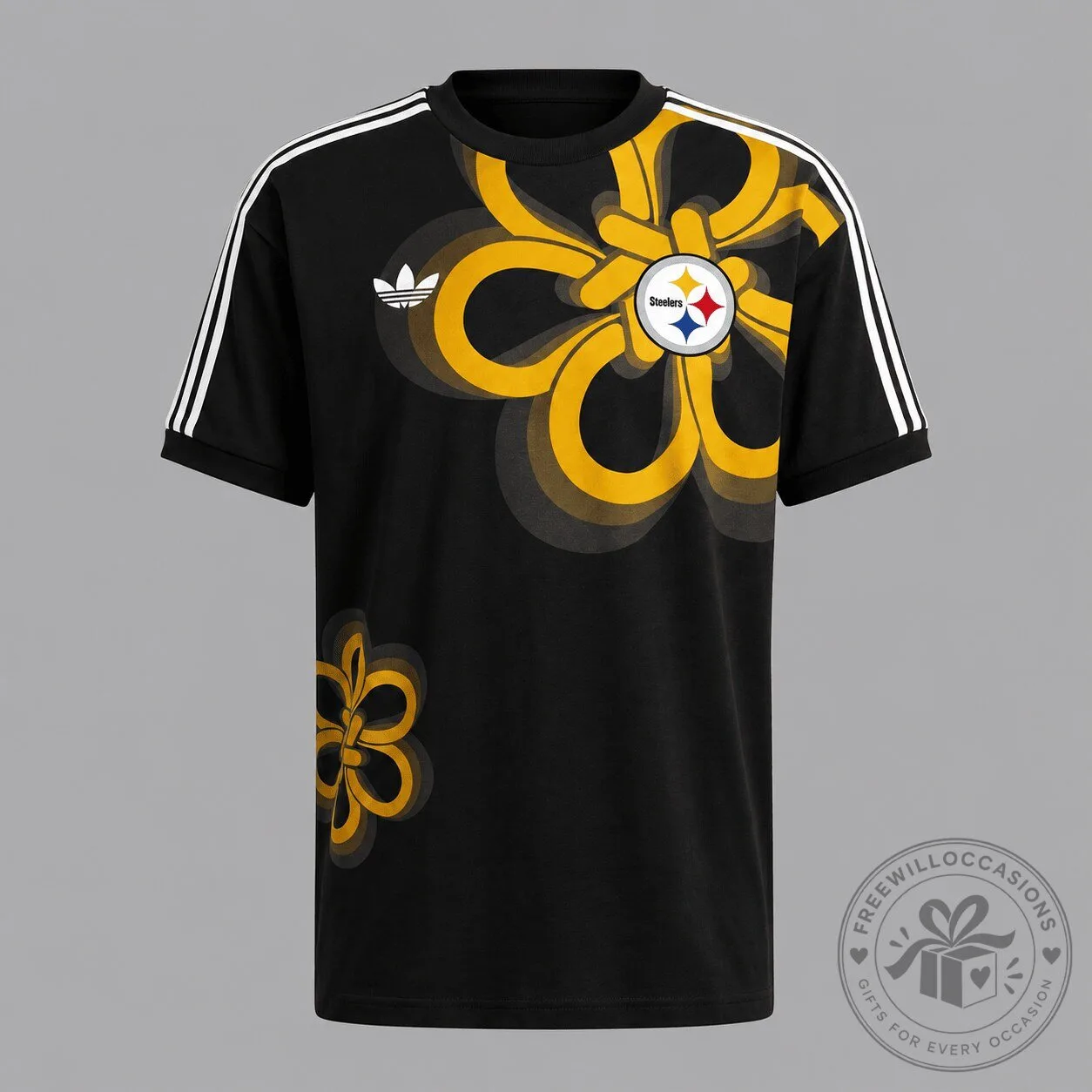 Pittsburgh Steelers Floral Graphic Black Football Club Soccer Jersey