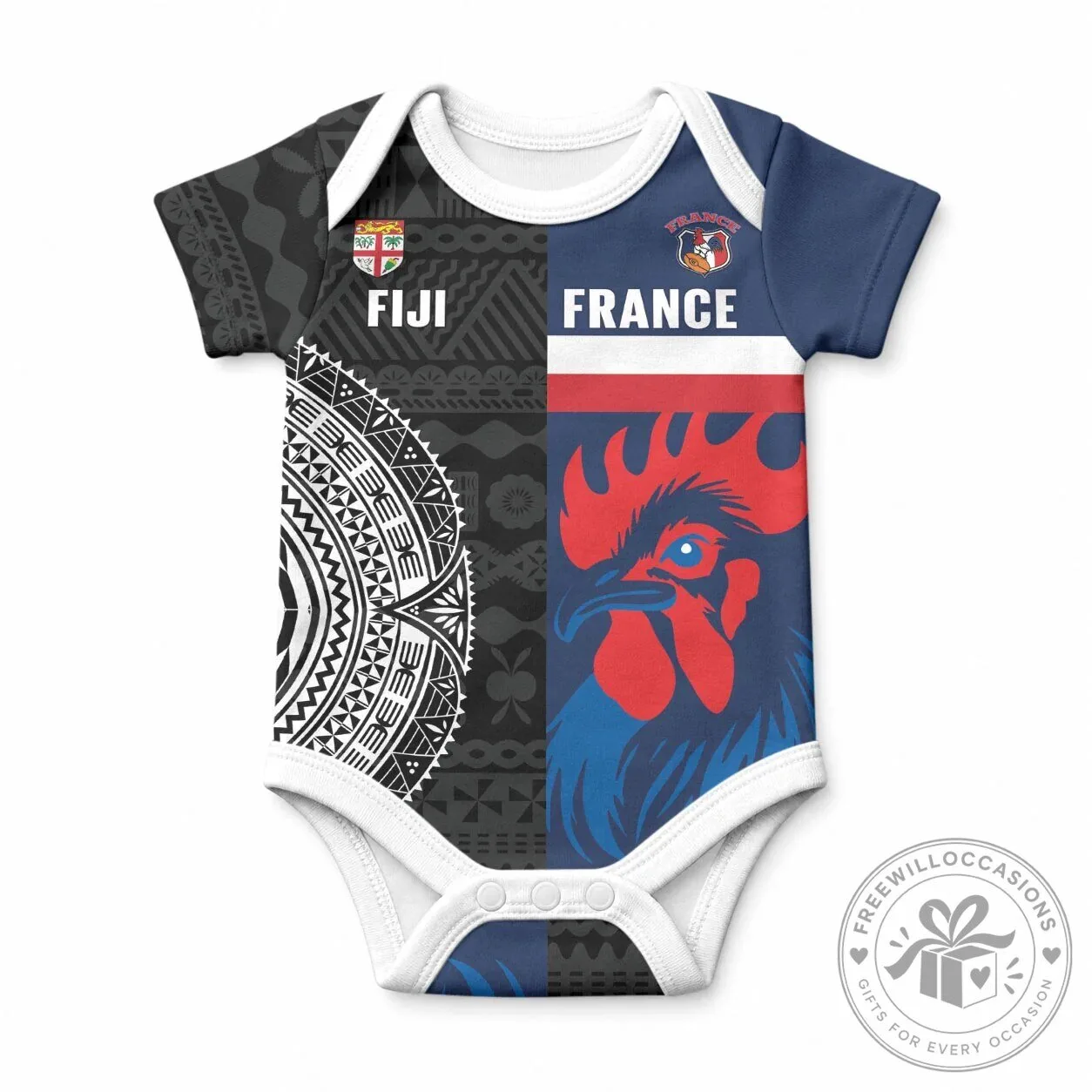 Fiji and France Rugby Baby Bodysuit Flying Fijian Les Bleus Together