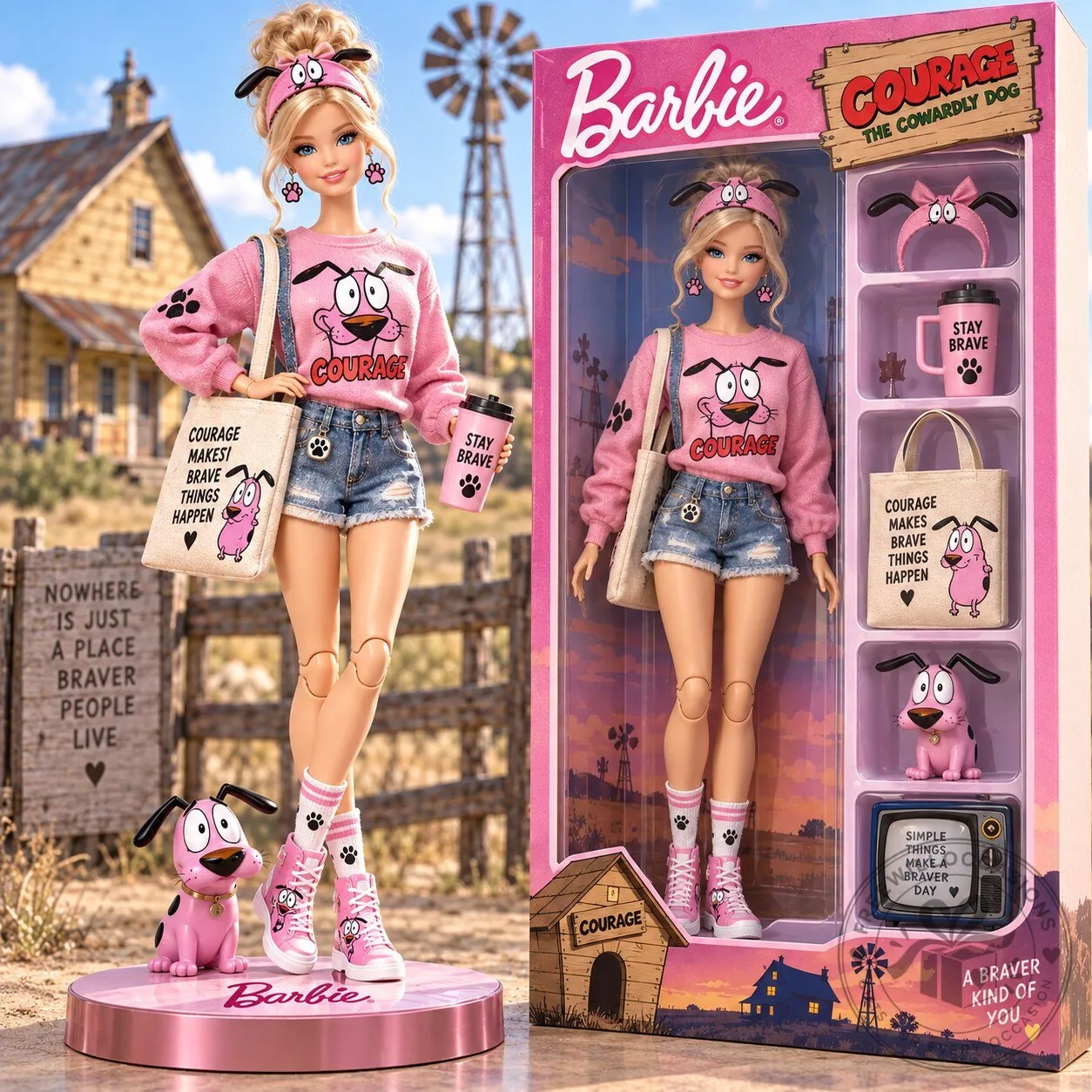 Barbie Courage the Cowardly Dog Pink Sweatshirt and Denim Shorts Doll
