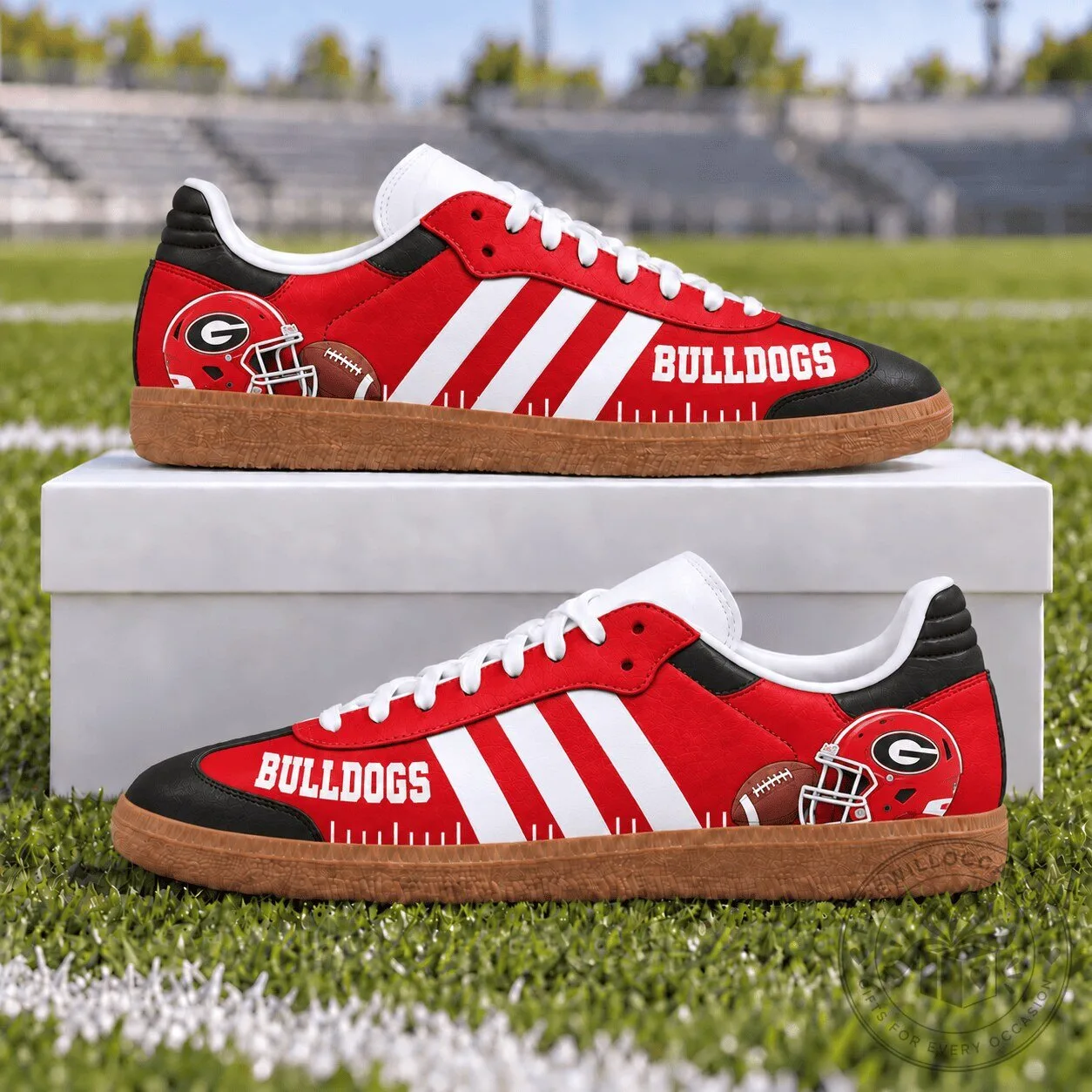 Georgia Bulldogs NCAA Football Team Red and White Striped Sneakers Shoes