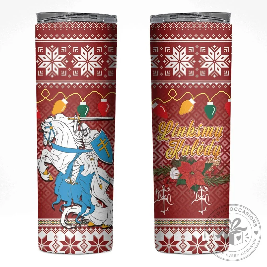 Linksmu Kaledu Lithuanian Vytis Christmas Holiday Skinny Tumbler