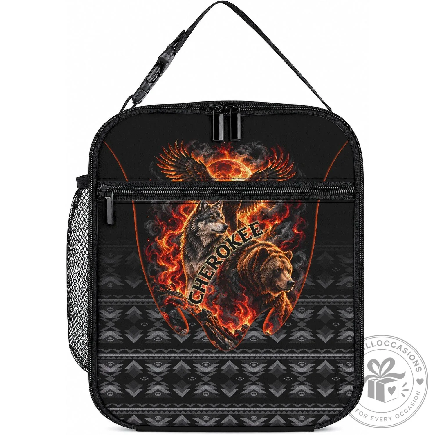 Cherokee Spirit Animals Fiery Tribal Art Native Geometric Patterns Lunch Bag