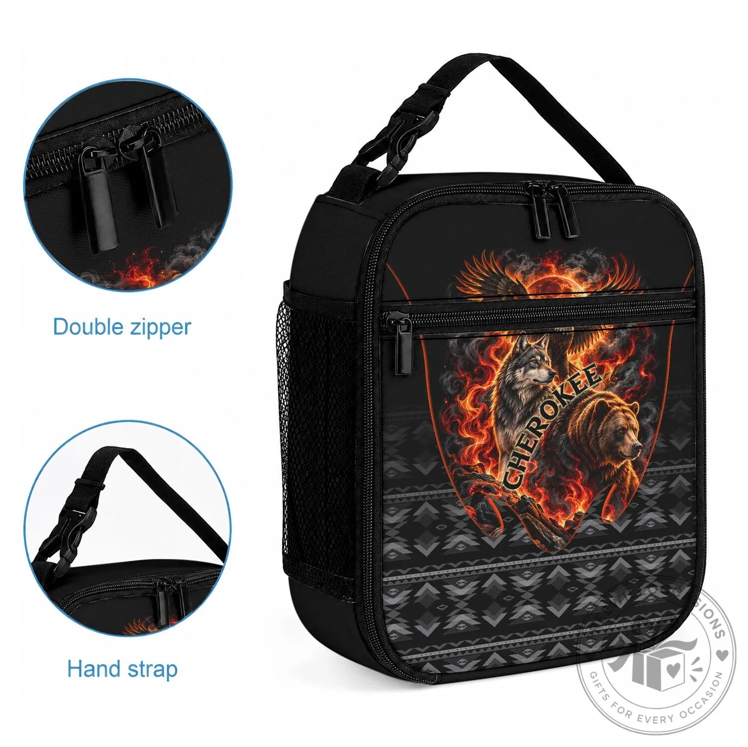 Cherokee Spirit Animals Fiery Tribal Art Native Geometric Patterns Lunch Bag 6 Cherokee Spirit Animals Fiery Tribal Art Native Geometric Patterns Lunch Bag
