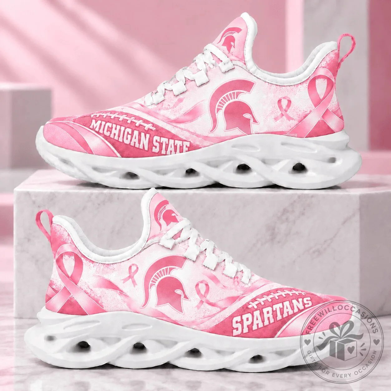 Michigan State Spartans Breast Cancer Awareness Pink Running Shoes for Women