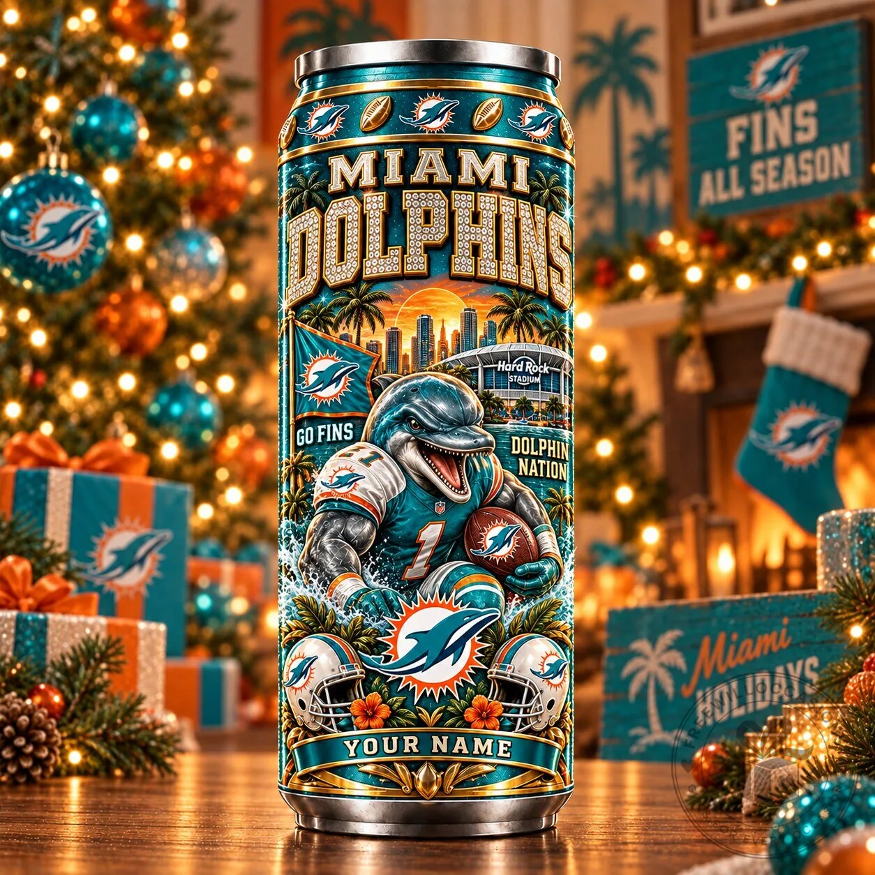 Miami Dolphins NFL Football Team Personalized Can Tumbler