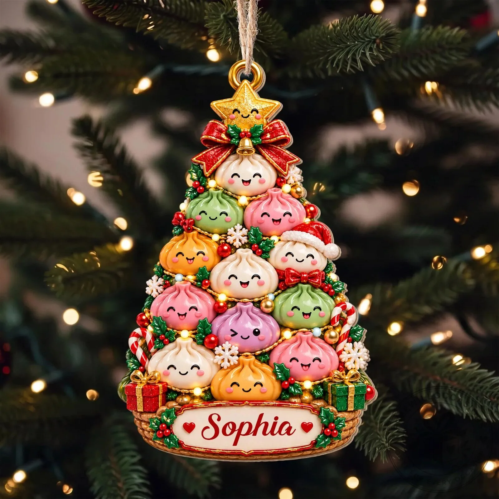 Personalized Dumpling Christmas Tree Ornament, Cute Foodie Holiday Decoration