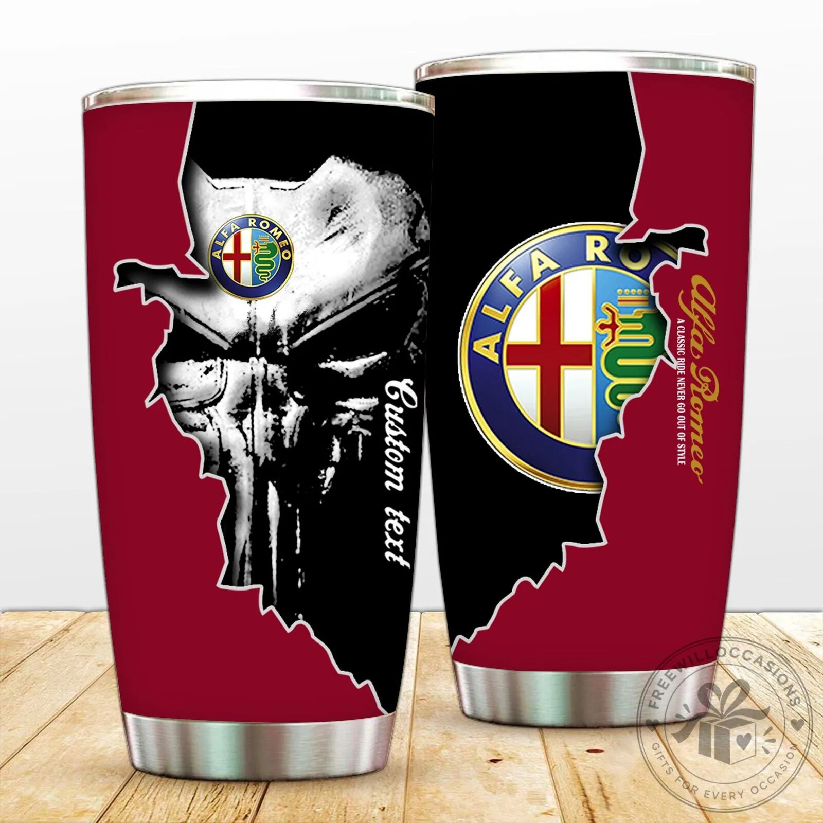 Alfa Romeo Punisher Skull Custom Name Stainless Steel Insulated Tumbler