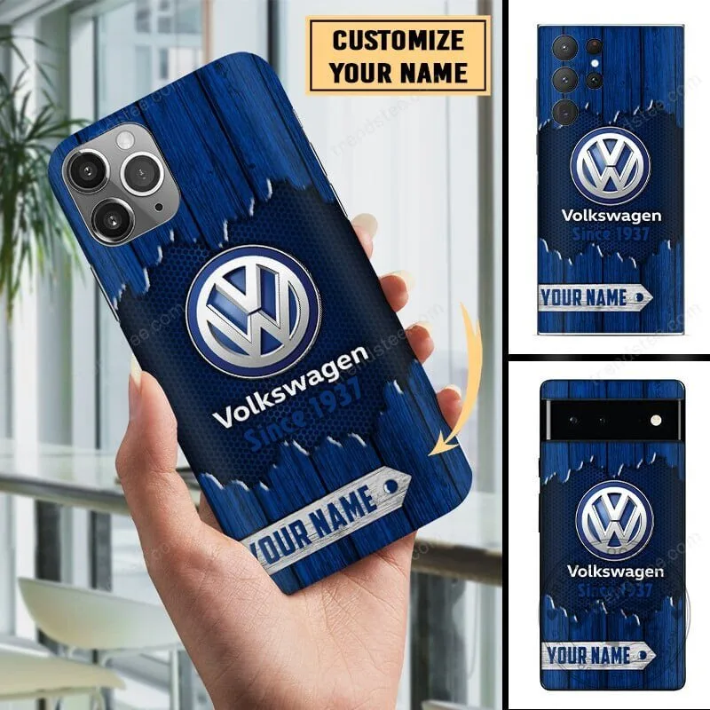 Volkswagen Since 1937 Custom Name Blue Wood Grain Pattern Phone Case