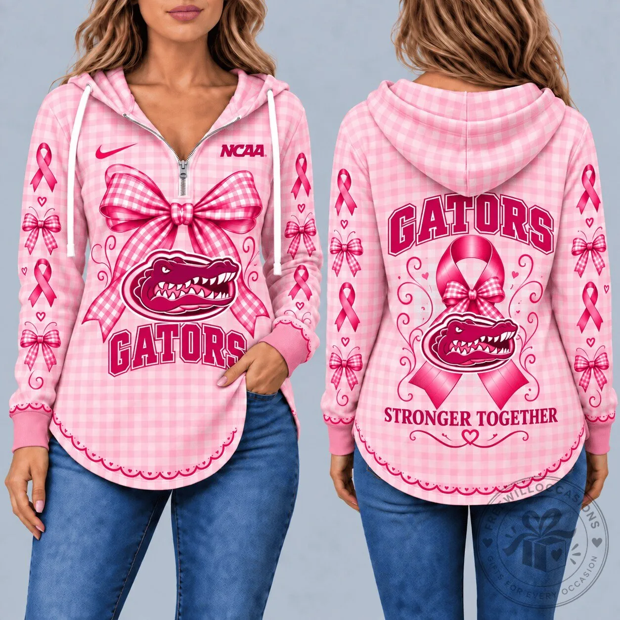 Florida Gators Breast Cancer Awareness Pink Gingham Pullover Hoodie