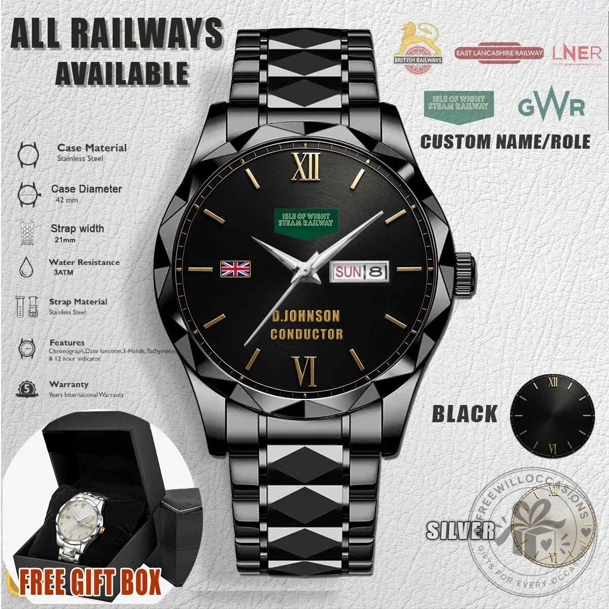 Isle of Wight Steam Railway Stainless Steel Watch with Custom Name